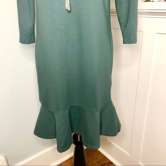 Lands End Green Long Sleeve Flutter Hem Dress with Pockets 2 XS - Picture 4 of 9